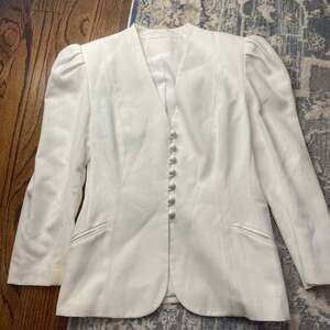 Vtg Off-White Tailored Blazer Mini Dress With Puff Sleeves